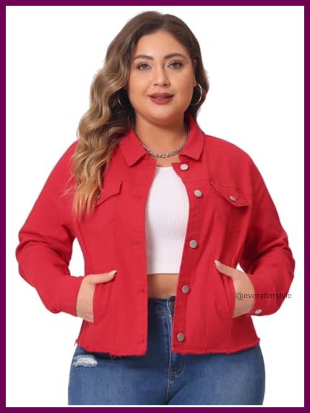 Agnes Orinda Women's Plus Size Classic Washed Frayed Denim Jacket